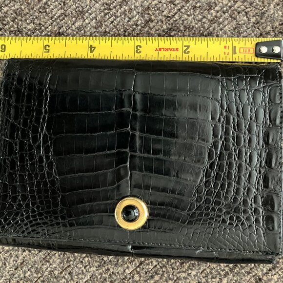 GENUINE CROCODILE Bi-Fold Women's Wallet Goldtone Paloma Picasso Couture ITALY - Picture 3 of 16